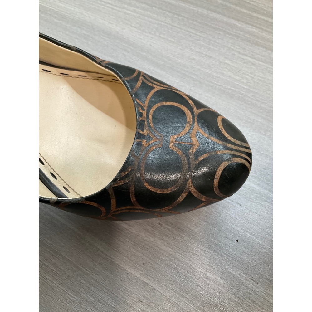 COACH BASIL BLACK AND WHISKEY LOGO HEELS - Picture 3 of 15
